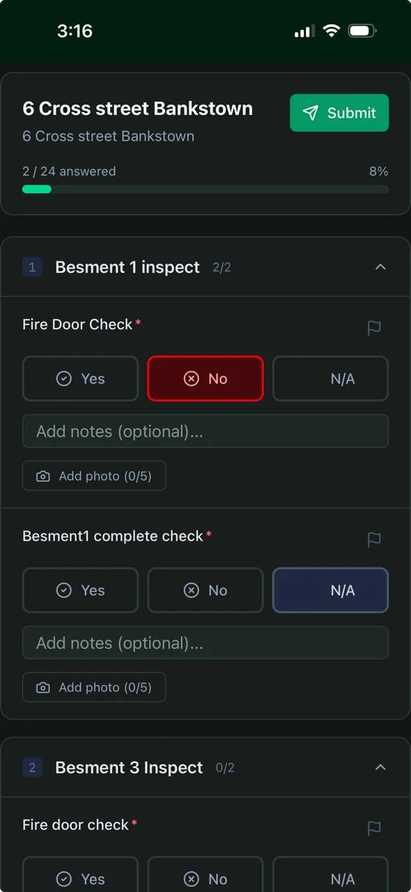 Smart Serve audit app screenshot 2